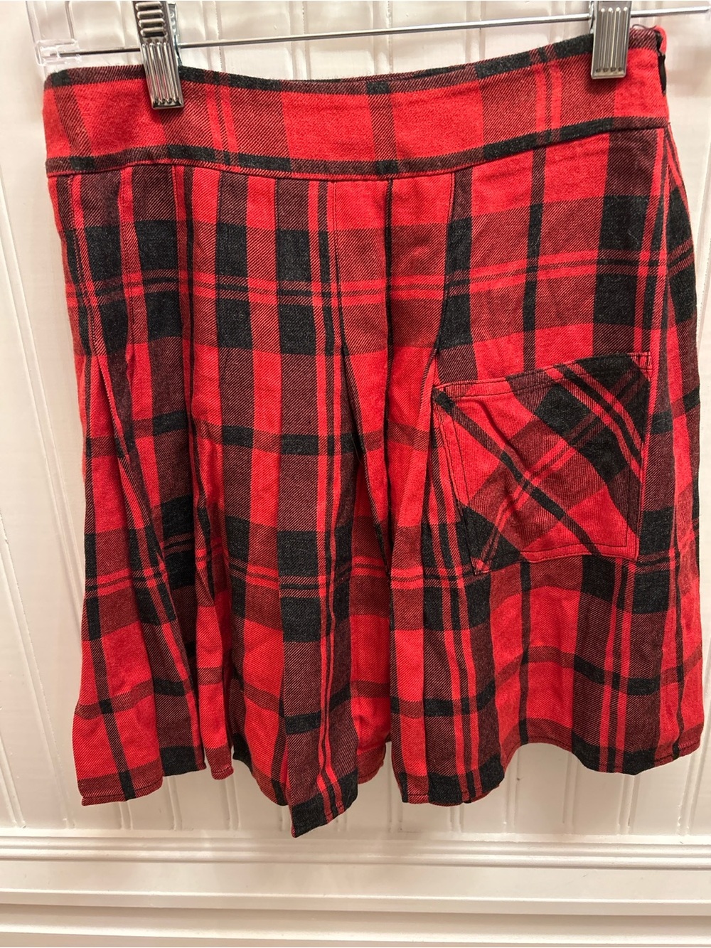Free People Red Plaid Pleated Skirt Side Zip Mini Skirt